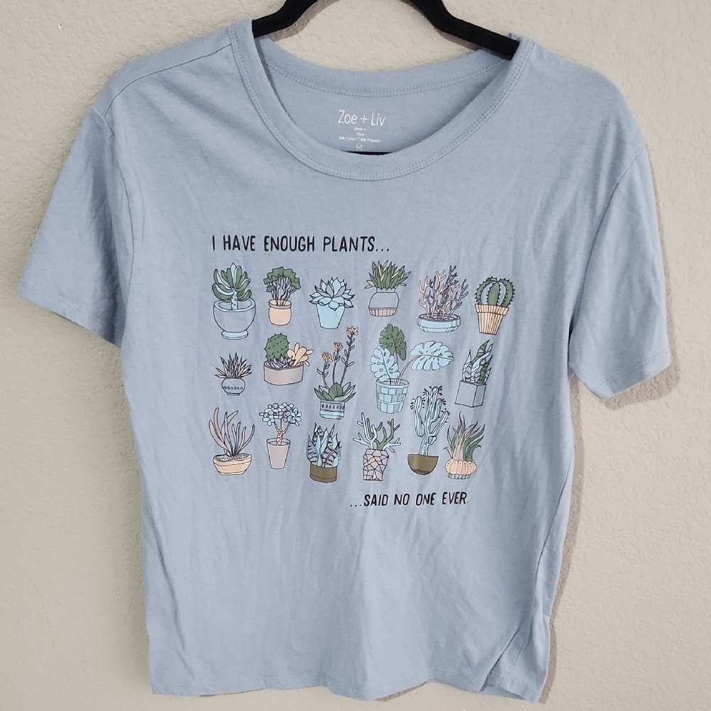 Zoe + Liv Womens M Graphic Tee I Have Enough Plants Said No One Ever Blue